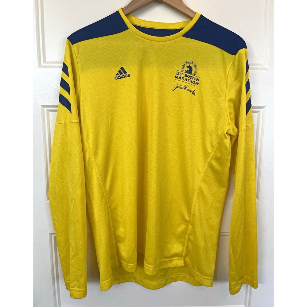 Adidas Boston Marathon Shirt 125th Anniversary Men's M Running Yellow Blue 2021